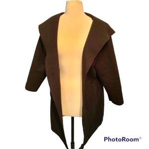 Wrap coat jacket hooded size large boiled wool